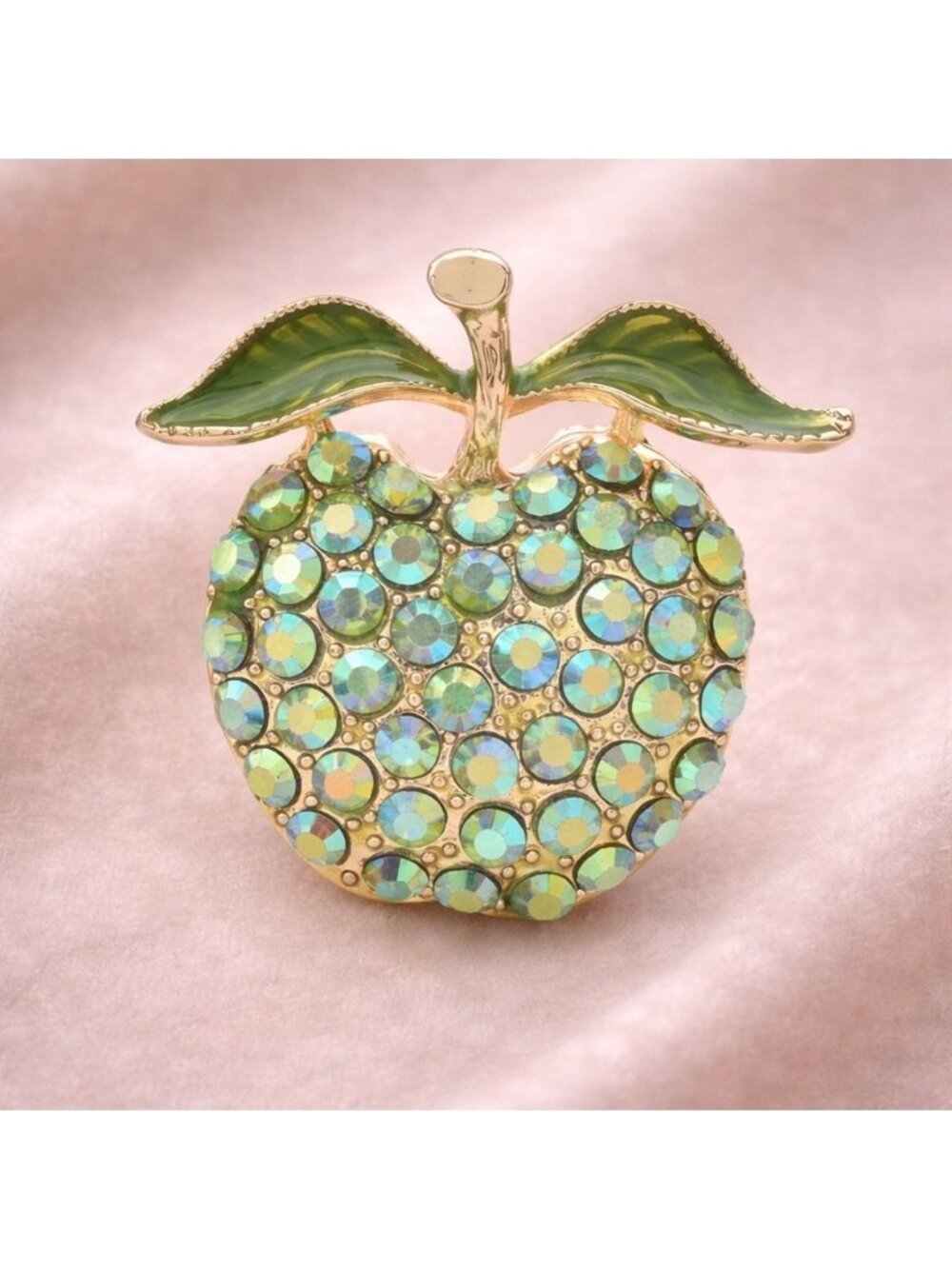 Green Apple Crystal Gold Brooch